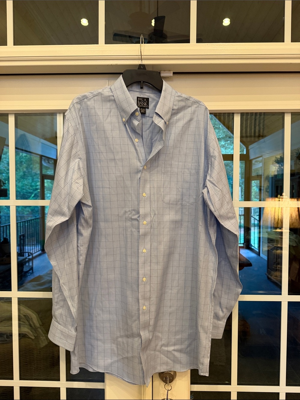Paul Stuart Men's Light Blue Windowpane Button-Down Shirt